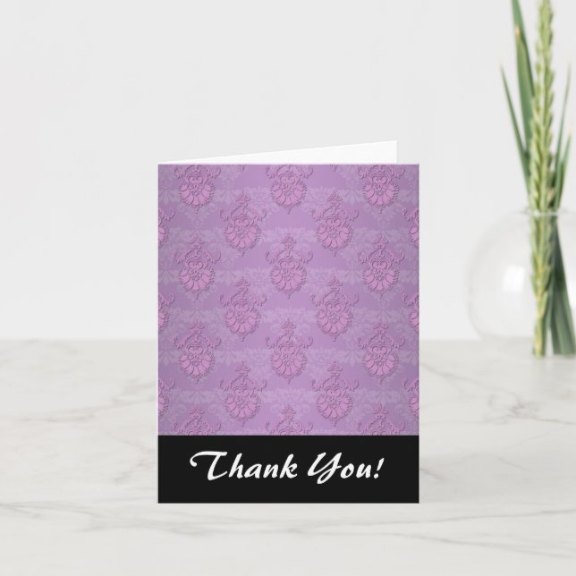 Girly Lila Lavender Damask Dankeskarte (Vorderseite)
