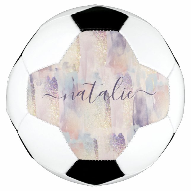 Girly lila rosa Glitzer funkeln personalisiert Fußball (Vorderseite)