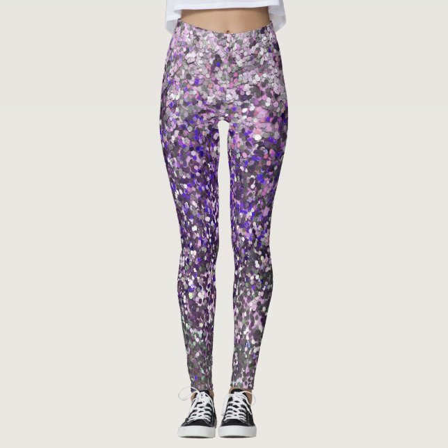 Girly Lila Silver Glitzer Sequin Confetti Leggings (Vorderseite)