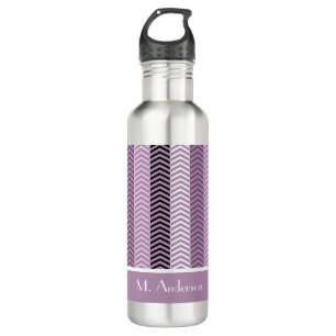 Girly lila Zickzack Streifen-Muster mit Namen Trinkflasche
