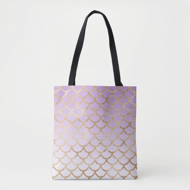 Girly Lilac Lila Gold Meerjungfrau Glitzer Glitzer Tasche (Vorderseite)