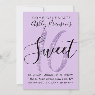Girly Lilac Lila Sequin Glitzer Sweet 16 Einladung