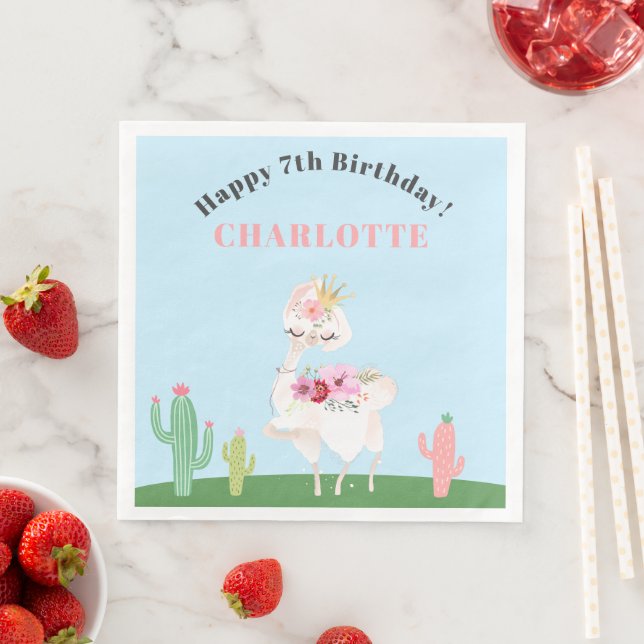 Girly Llama Floral Cactus Birthday Party Serviette (Beispiel)