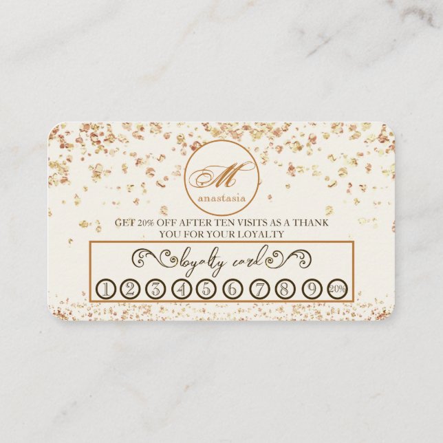 Girly Luxury Gold Glittery Monogram Beauty Salon Treuekarte (Rückseite)
