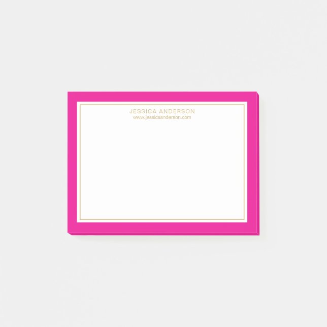 Girly Magenta Gold Border Personalisiert Post-it Klebezettel (Vorderseite)