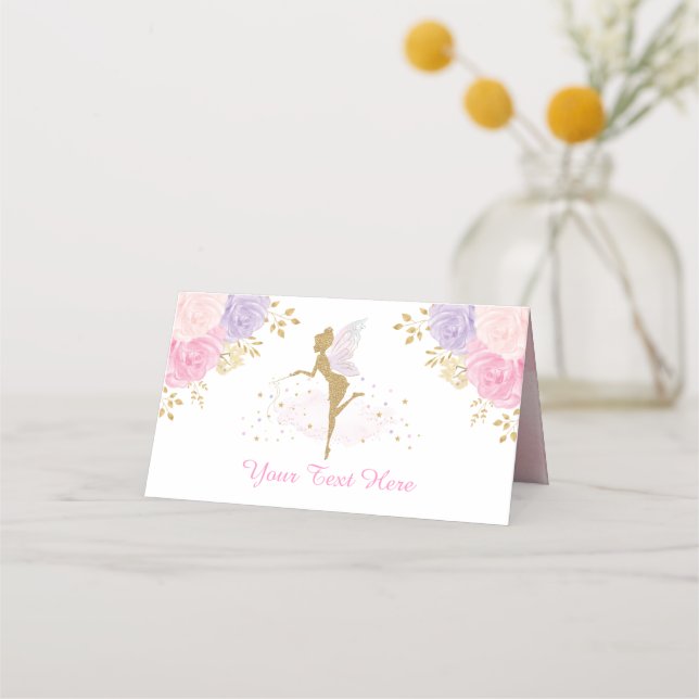 Girly Magical Garden Fairy Birthday Baby Dusche Platzkarte (Vorderseite)