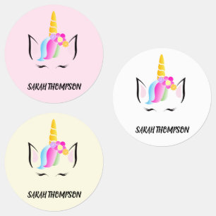 Girly Magical Unicorn Illustration Pre-School Etiketten