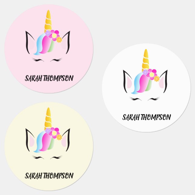 Girly Magical Unicorn Illustration Pre-School Etiketten (Gruppe)
