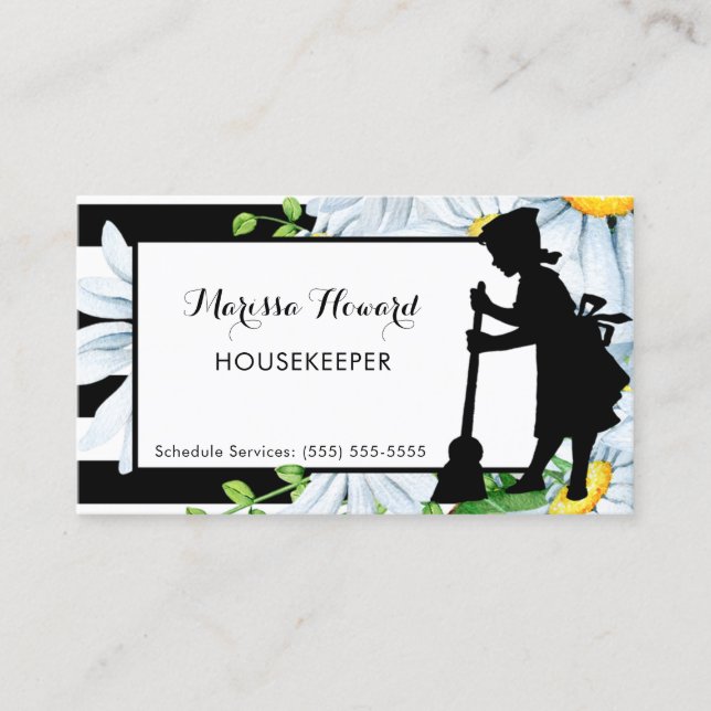 Girly Maid Stripes und Daisy Floral Housekeeper Visitenkarte (Vorderseite)