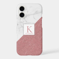 Girly Marble Blush Pink Glitzer Monogram Geometric