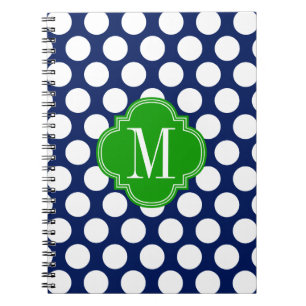 Girly Marine u. grüne große Punkte mit Monogramm Notizblock