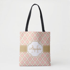 Girly marokkanisches Muster-Goldrosa-Monogramm Tasche