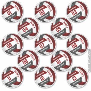 Girly Maroon Black Volleyball Spieler benennt Set Aufkleber