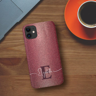 Girly Maroon-Rose Glitzer Personalisiert Monogram Case-Mate iPhone Hülle