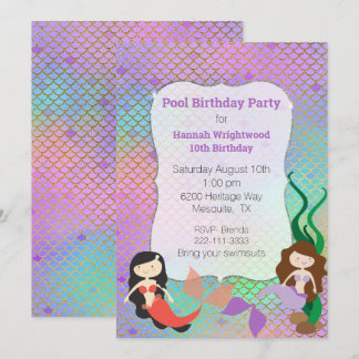 Girly Mermaid Birthday Pool Party Einladung