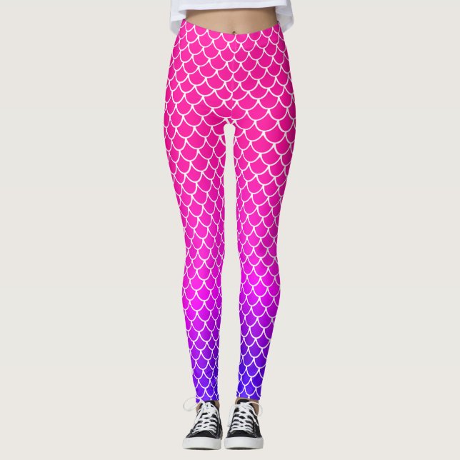Girly Mermaid Puppe Pink Gradient Scalent Muster Leggings (Vorderseite)