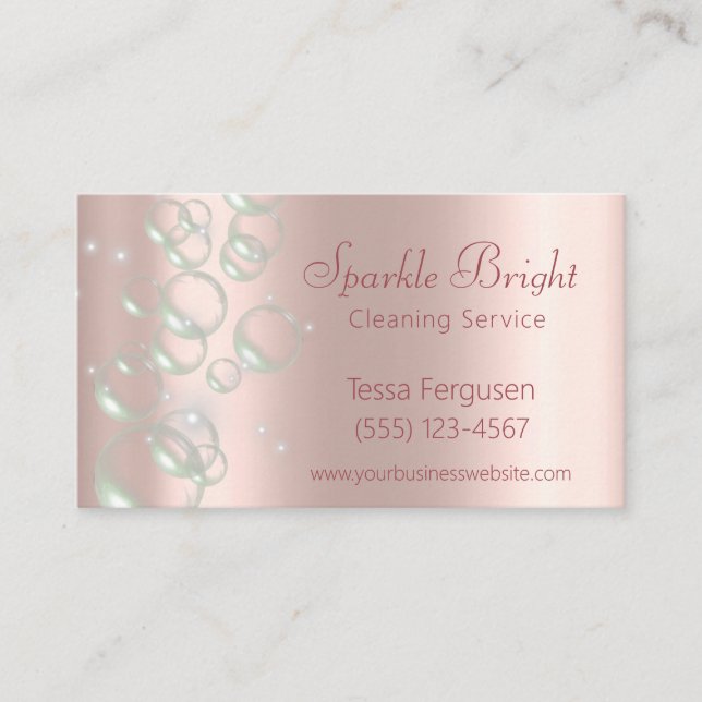 Girly Metallic Blush Rose Bläschen Reinigung Servi Visitenkarte (Vorderseite)