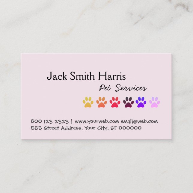 Girly Miami Paws, Haustier Sitter, Haustier Groome Visitenkarte (Vorderseite)
