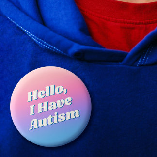 Girly Minimal Pink Blue Typografy Hello Autism Button