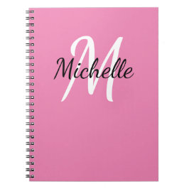 Girly Minimal Pink Monogram Name + Initial Notizblock