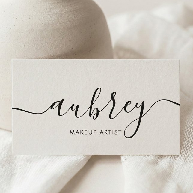 Girly Minimalistisch Calligraphy White Visitenkarte (Von Creator hochgeladen)