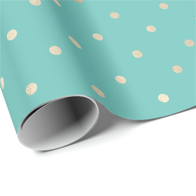 Girly Mint Glam Gold Punkte Geschenkpapier (Rolleneckpunkt)