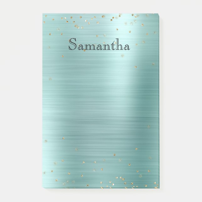 Girly Mint Glam Gold Sparkle Lila Confetti Post-it Klebezettel (Vorderseite)
