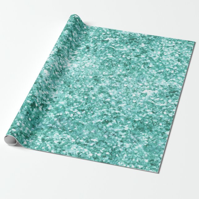 Girly Mint Glitzer Confetti Geschenkpapier (Ungerollt)