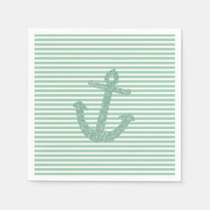 Girly Mint Glitzer Nautical Anchor Serviette