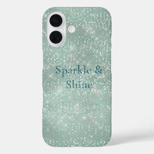 Girly Mint Glitzy Sparkle iPhone 16 Hülle (Rückseite)