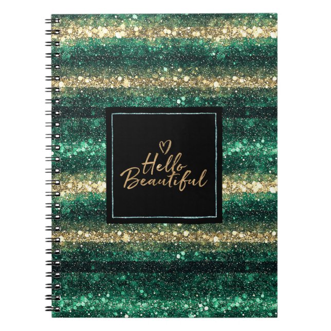 Girly Mint Gold Glitter Black Hello Beautiful Notizblock (Vorderseite)