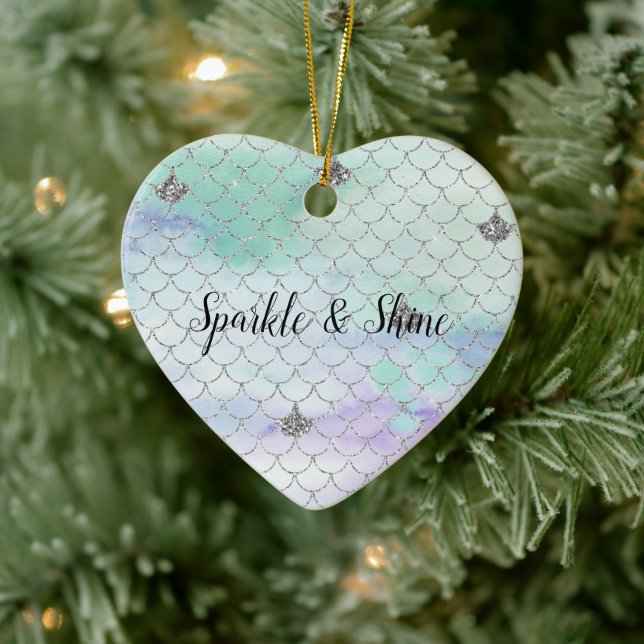 Girly Mint Lila Silver Glitzer Mermaid Keramik Ornament (Baum)