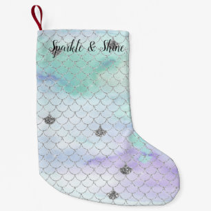 Girly Mint Lila Silver Glitzer Mermaid Kleiner Weihnachtsstrumpf
