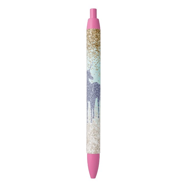 Girly Mint Lila Unicorn Gold Glitzy Glitzer Kugelschreiber (Vorderseite Vertikal)