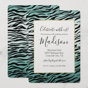 Girly Mint Ombre Black Zebra Print Einladung