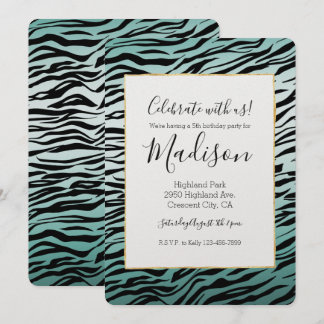 Girly Mint Ombre Black Zebra Print Einladung