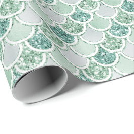 Girly Mint Pearl Mermaid Glitzer Geschenkpapier
