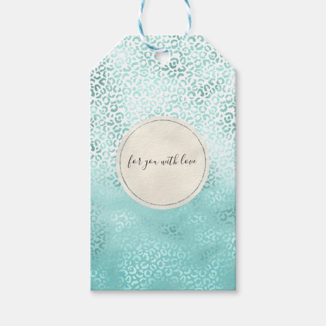 Girly Mint White Glam Leopard Print Geschenkanhänger (Vorderseite)