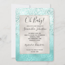 Girly Mint White Glam Ombre Leopard Print Einladung