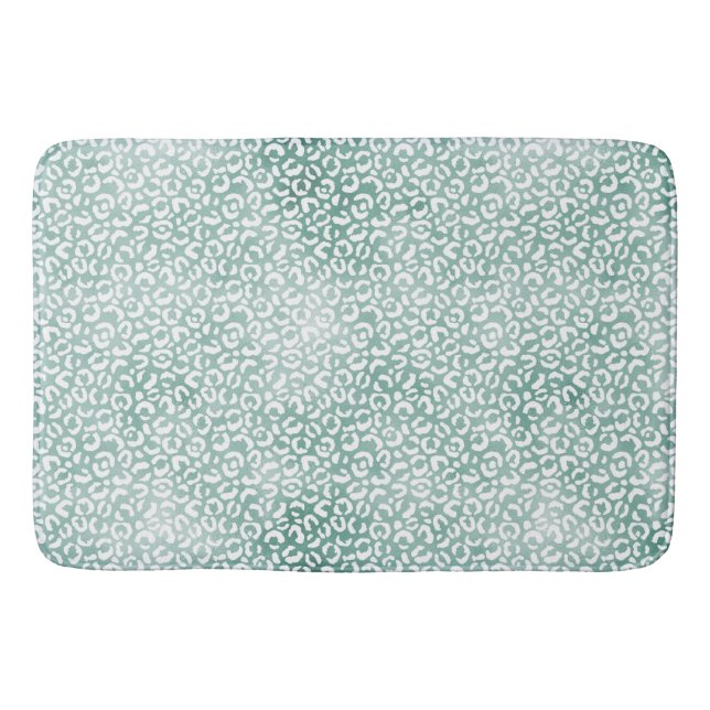 Girly Mint White Leopard Print Badematte (Vorderseite)