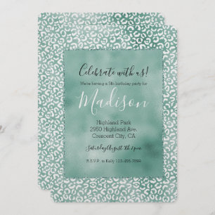 Girly Mint White Leopard Print Einladung