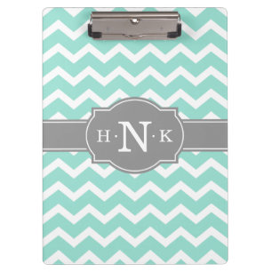 Girly Mint Zickzack Gray Monogram Klemmbrett