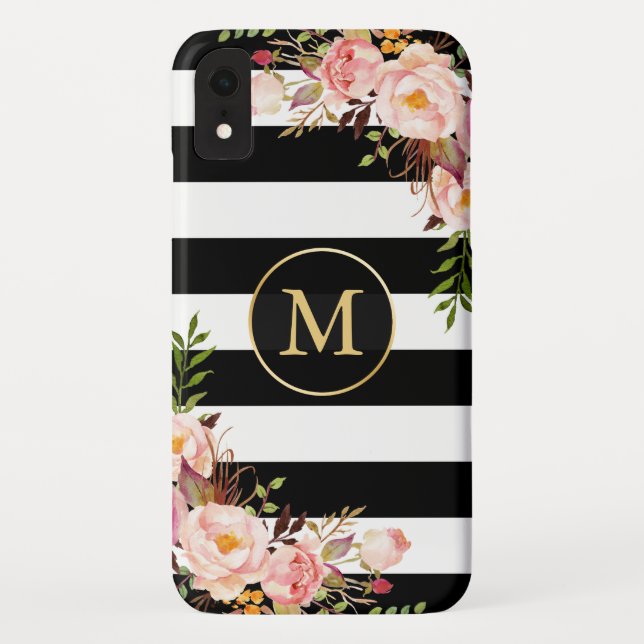 Girly mit Monogramm GoldSchwarz-weiße mit Case-Mate iPhone Hülle (Rückseite)