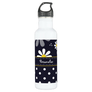 Girly Mod-Gänseblümchen und Polka-Punkte mit Namen Trinkflasche
