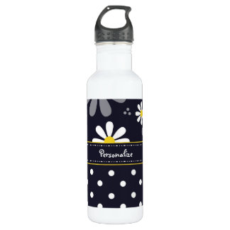 Girly Mod-Gänseblümchen und Polka-Punkte mit Namen Trinkflasche