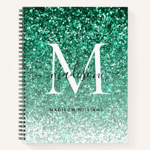 Girly Modern Aquamarin Green Glitzer Sparkle Monog Notizbuch