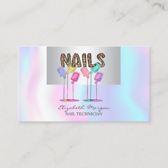 Girly Modern Beruflich Nail Polnisch Holographisch Visitenkarte (Vorderseite)