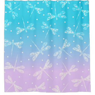 Girly modern blush pink aqua ombre Libellen Duschvorhang