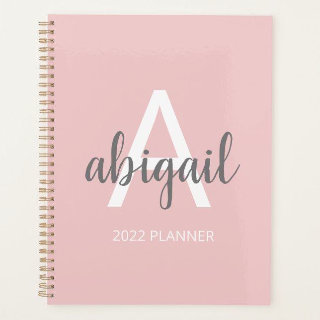 Girly Modern Blush Pink Monogram Name 2023 Planer (Vorderseite)