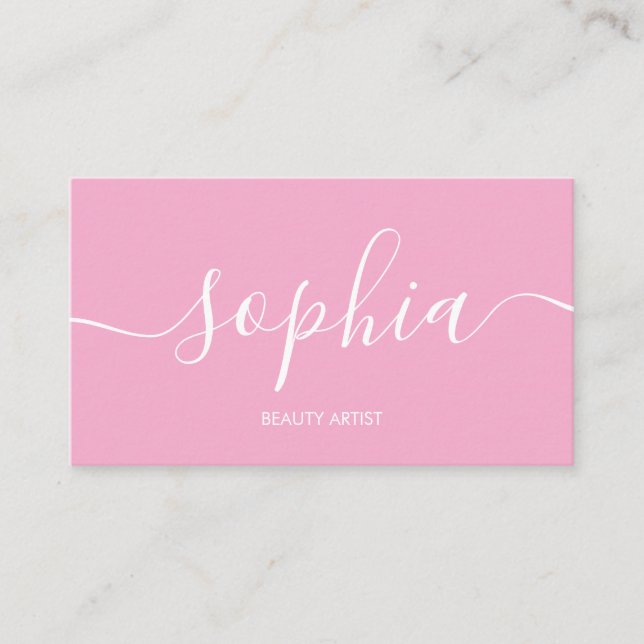 Girly Modern Calligraphy Pink Business Card Visitenkarte (Vorderseite)